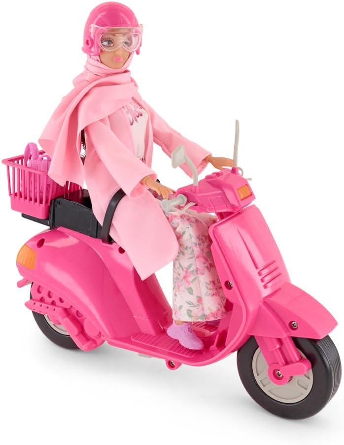 Fulla Doll with Pink Motorbike Includes Floral Pants, Jacket, Helmet and Headscarf & Fashionable Outfit with Ride-On Fun – Perfect for Role Play Adventure and Gift Giving for Kids - Image 3